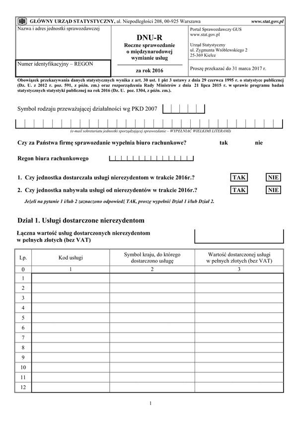 GUS DNU-R (archiwalny) (2016) Sprawozdanie o międzynarodowej wymianie usług za rok 2016
