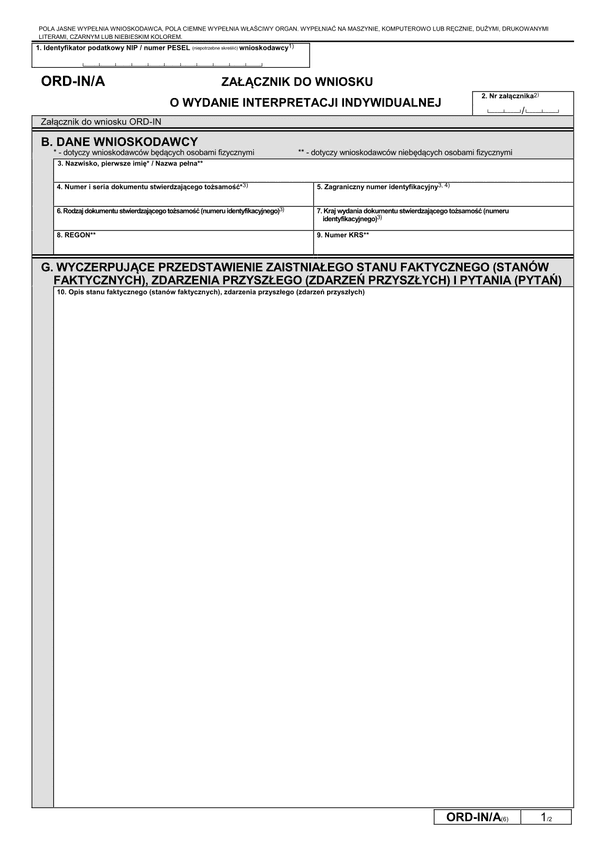 ORD-IN/A (6) (archiwalny) Załącznik do wniosku o wydanie interpretacji indywidualnej