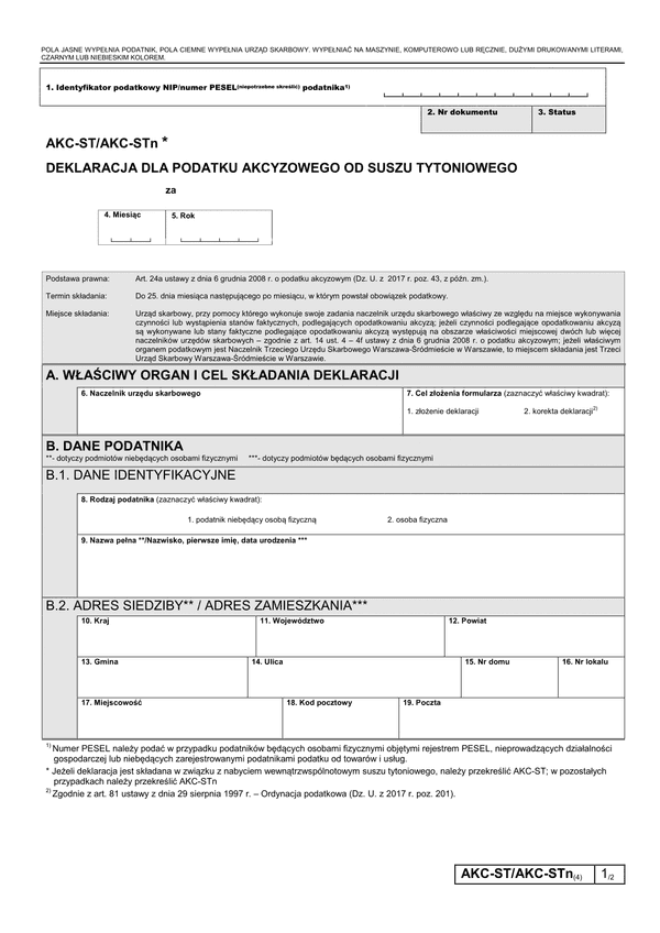 AKC-ST/AKC-STn (4) (archiwalny) Deklaracja dla podatku akcyzowego od suszu tytoniowego