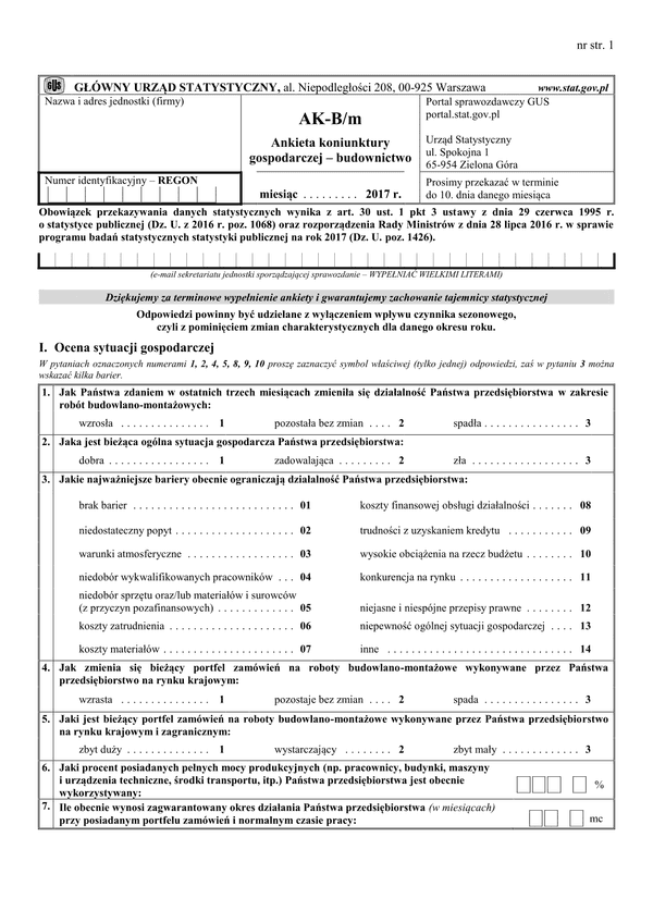 AK-B/m (archiwalny) (2017) Ankieta koniunktury gospodarczej – budownictwo