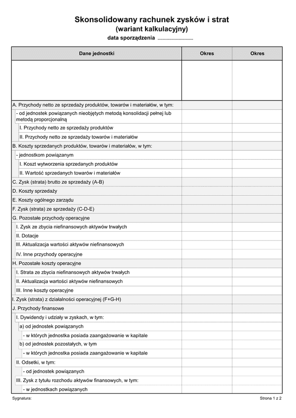 SRZiS-K (archiwalny) Skonsolidowany rachunek zysków i strat (wariant kalkulacyjny)