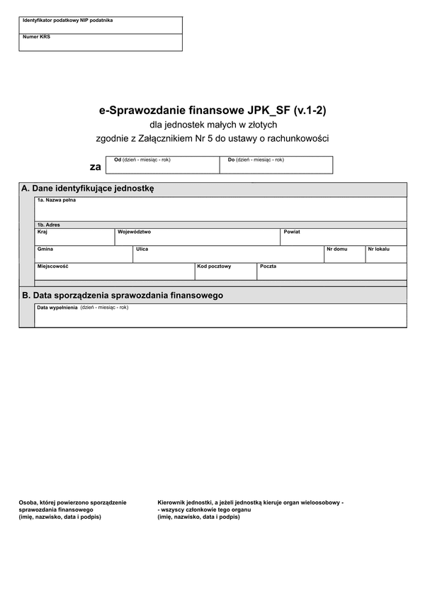 SFJMAZ (1) (v.1-2) e-Sprawozdanie finansowe JPK_SF dla jednostek małych w złotych zgodnie z Załącznikiem Nr 5 do ustawy o rachunkowości - z wysyłką pliku xml JPK_SF