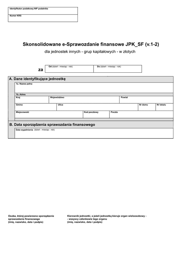 SFJGKZ (1) (v.1-2) Skonsolidowane e-Sprawozdanie finansowe JPK_SF dla jednostek innych - grup kapitałowych w złotych - z wysyłką pliku xml JPK_SF 