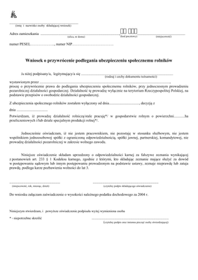 KRUS WPUS Wniosek o przywrócenie do ubezpieczenia społecznego rolników z mocy ustawy z dnia 1 lipca 2005 o zmianie ustawy o s.u.s. 