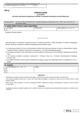 PIT-2 (8) (archiwalny) (2022) Oświadczenie pracownika dla celów obliczania miesięcznych zaliczek na podatek dochodowy od osób fizycznych 