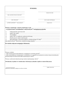 WoRC Wniosek o rejestrację, czasową rejestrację, wyrejestrowanie, zawiadomienie o nabyciu lub zbyciu pojazdu