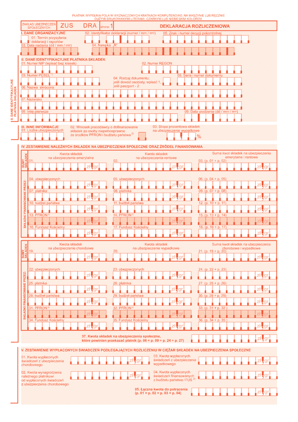 ZUS DRA  (archiwalny) Deklaracja rozliczeniowa