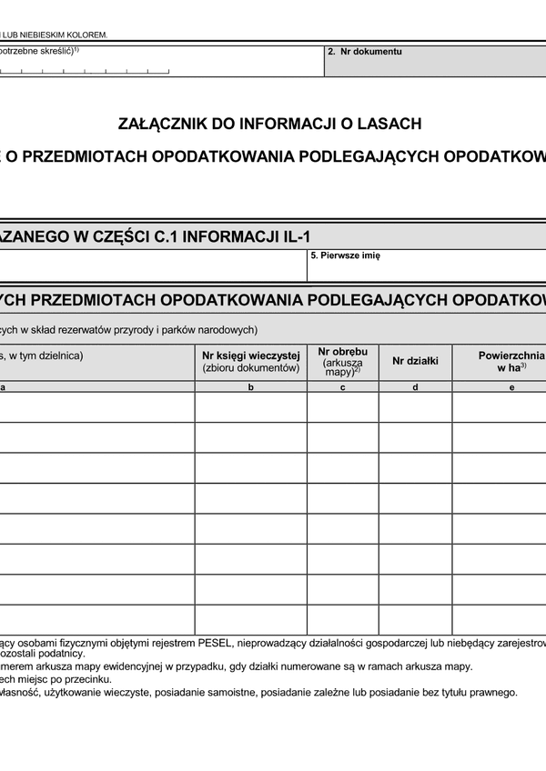 ZIL-1 (1) Załącznik do informacji o lasach - dane o przedmiotach opodatkowania podlegających opodatkowaniu