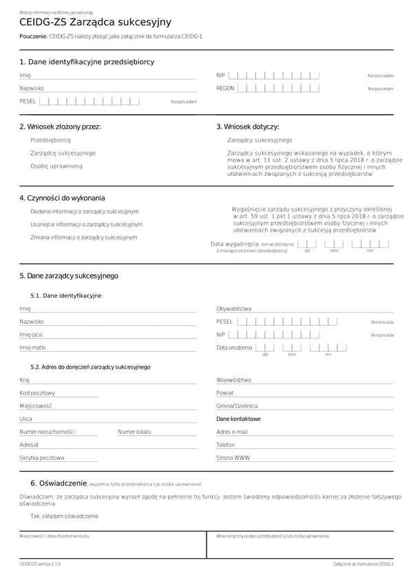 CEIDG-ZS (2.1) (archiwalny) Zarządca sukcesyjny
