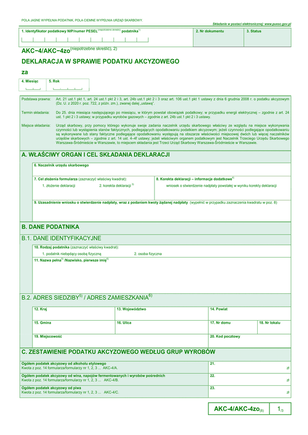 AKC-4/AKC-4zo (8) (archiwalny) Deklaracja dla podatku akcyzowego 