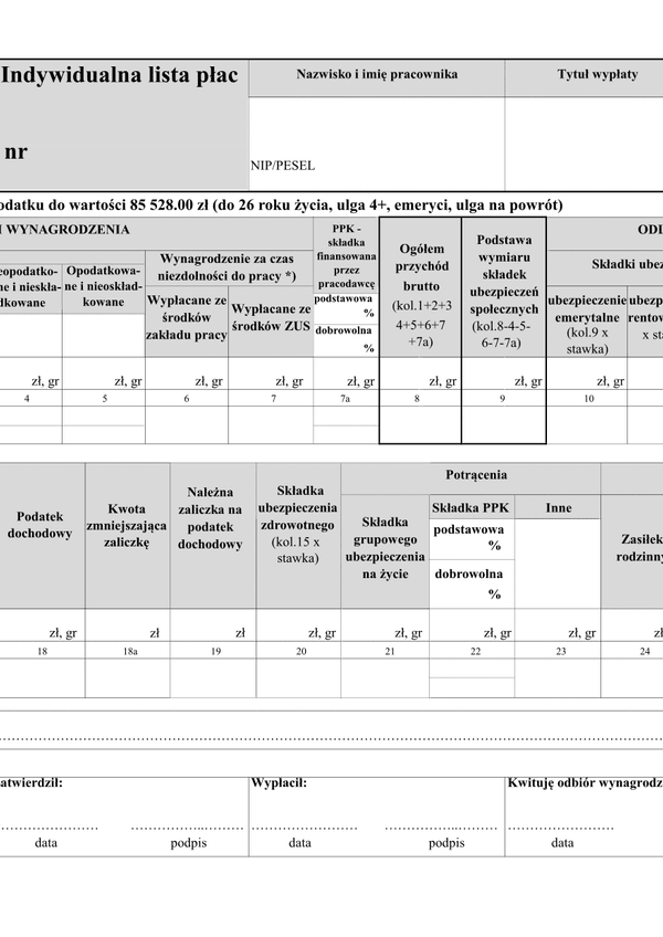 ILP (archiwalny) (2022) Indywidualna lista płac (umowa o pracę)