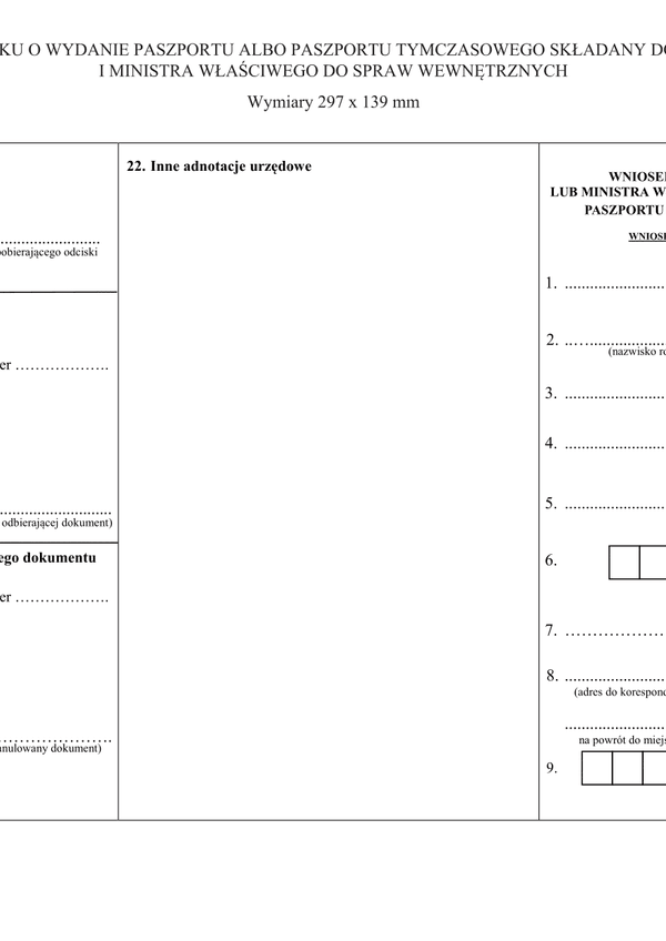 WOPT Wniosek o wydanie paszportu albo paszportu tymczasowego składany do wojewody i ministra właściwego do spraw wewnętrznych
