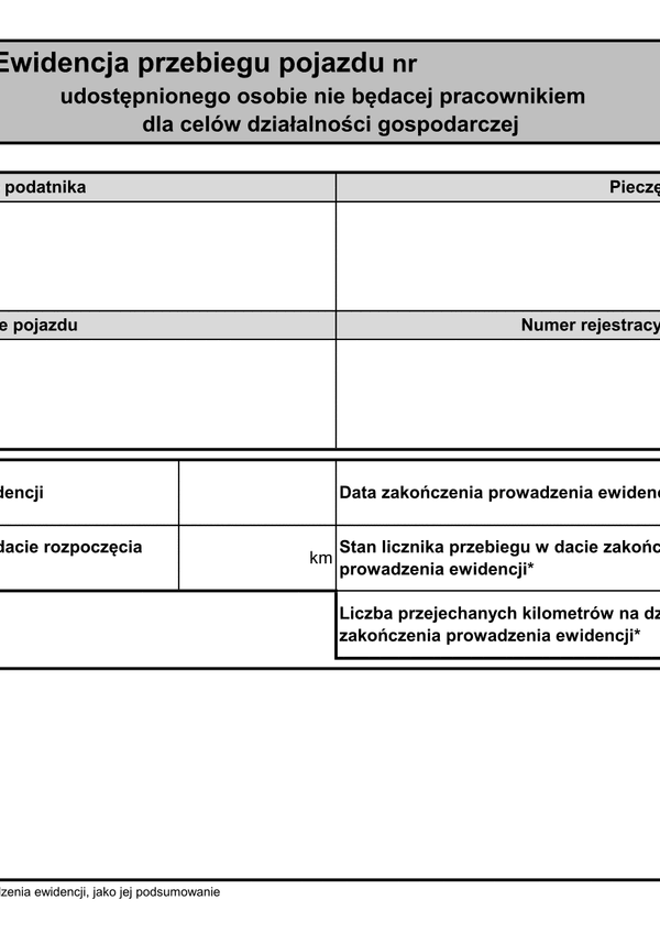 EPPDBN Ewidencja przebiegu pojazdu udostępnionego osobie nie będącej pracownikiem - dla celów działalności gospodarczej