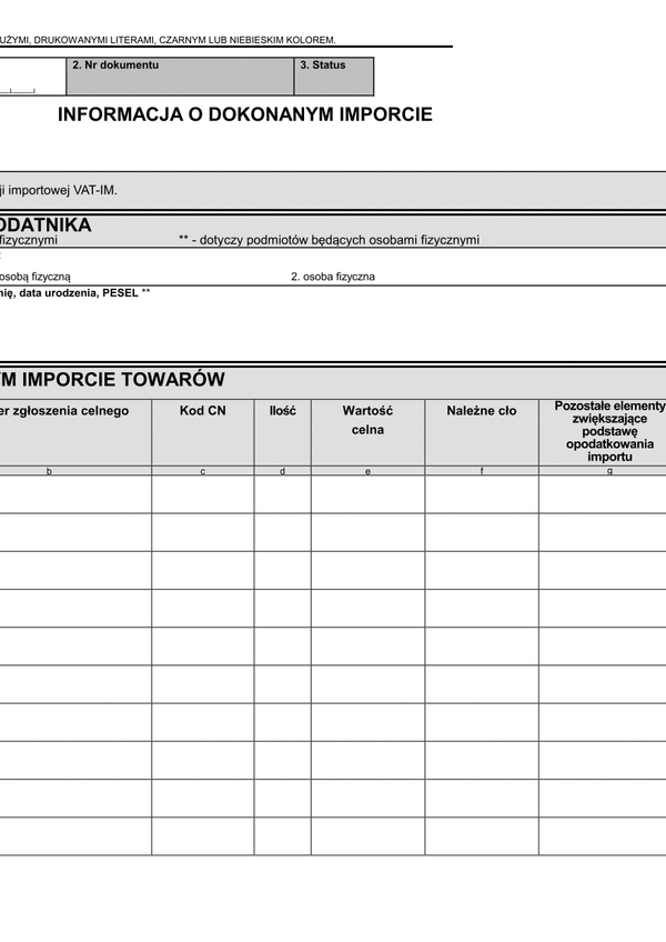 VAT-IM/A (1) (archiwalny) Informacja o dokonanym imporcie