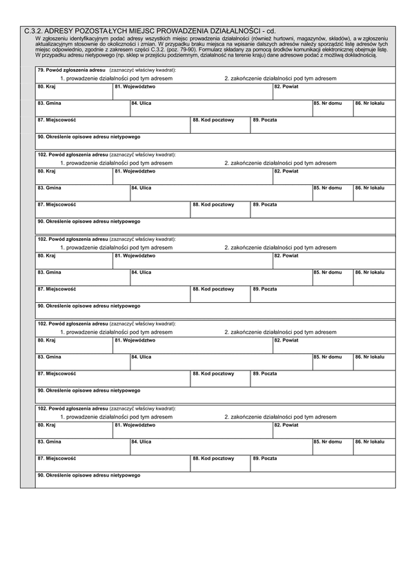 NIP-7 (3) - C.3.2 (archiwalny)  Załącznik do NIP-7: Adresy pozostałych miejsc prowadzenia działalności