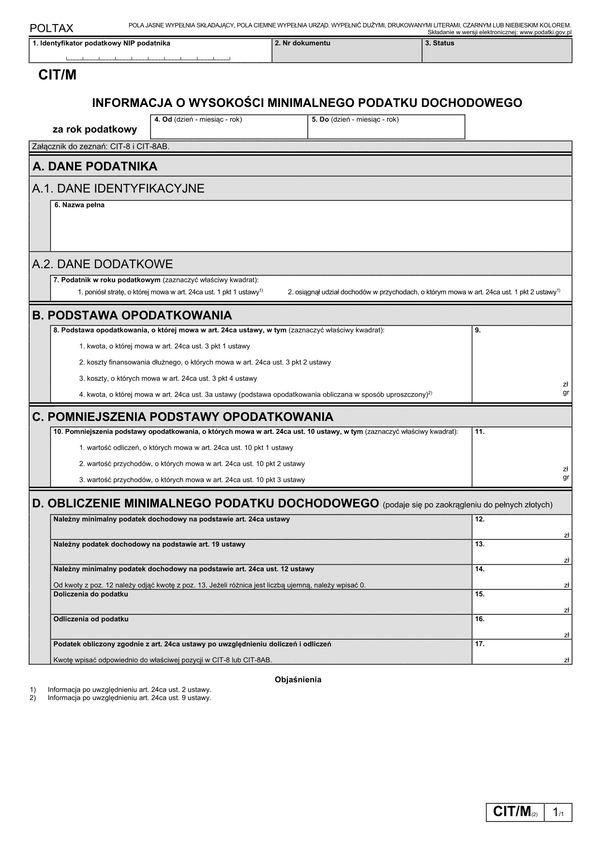CIT/M (2) Informacja o wysokości minimalnego podatku dochodowego