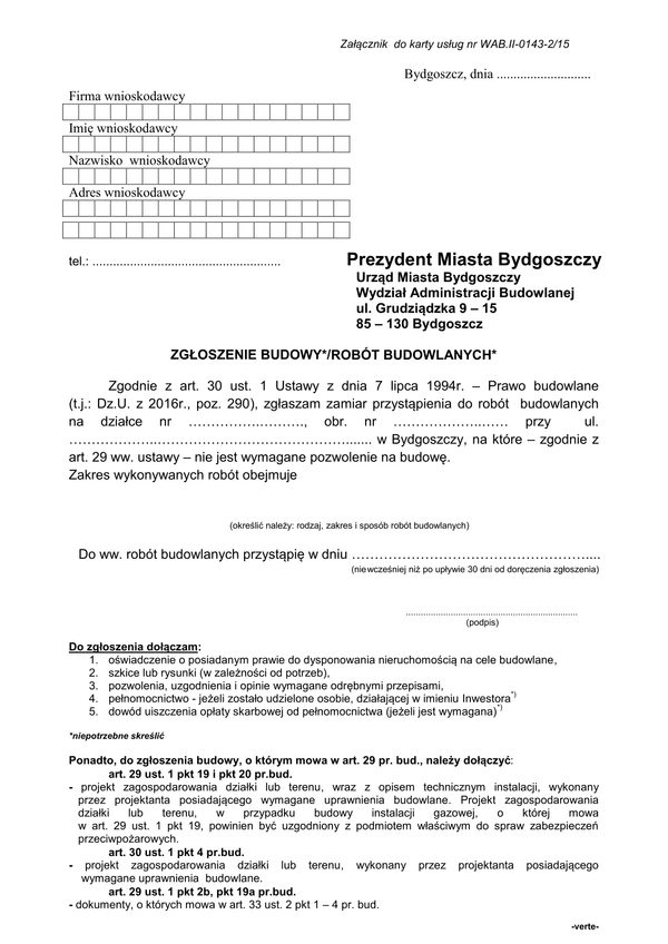 ZRB-mB (archiwalny) Zgłoszenie robót budowlanych miasto Bydgoszcz