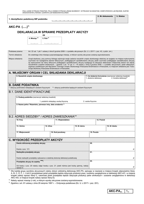 AKC-PA (6) (archiwalny) Deklaracja w sprawie przedpłaty akcyzy 