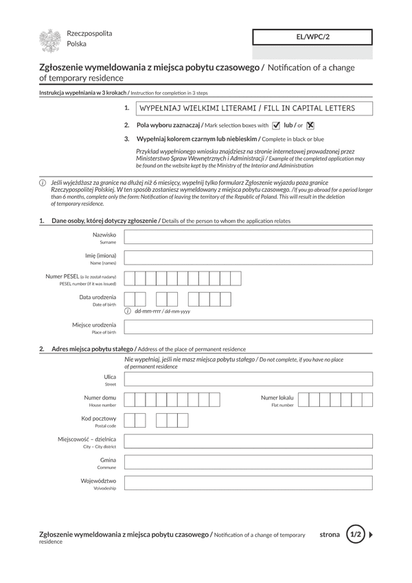 EL/WPC/2 (archiwalny) Zgłoszenie wymeldowania z miejsca pobytu czasowego