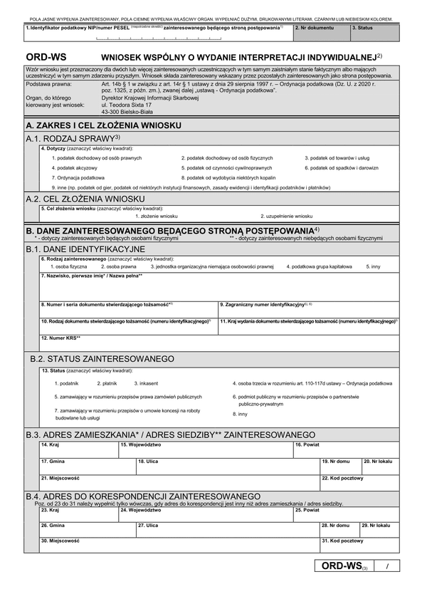 ORD-WS (3) (archiwalny) Wniosek wspólny o wydanie interpretacji indywidualnej