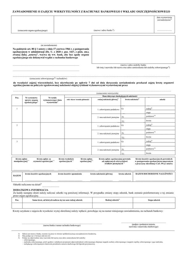 ZoZRB (archiwalny) Zawiadomienie o zajęciu wierzytelności z rachunku bankowego i wkładu oszczędnościowego (załącznik nr 3)