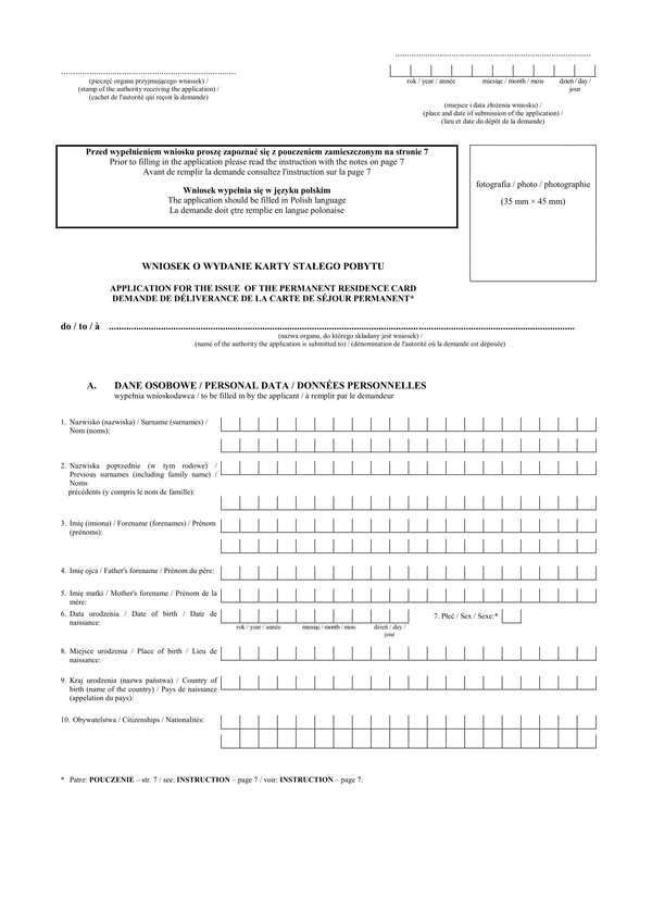 WoWKPS Wniosek o wydanie karty pobytu stałego (UE)