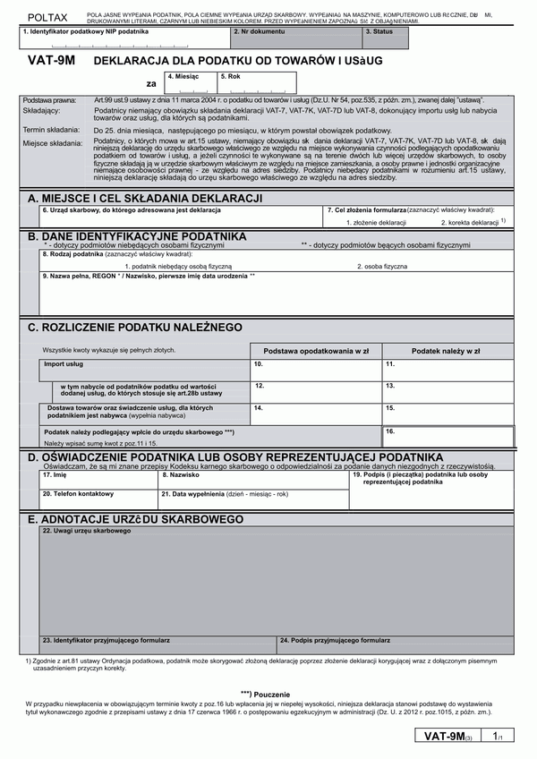 VAT-9M (3) (archiwalny) Deklaracja dla podatku od towarów i usług 
