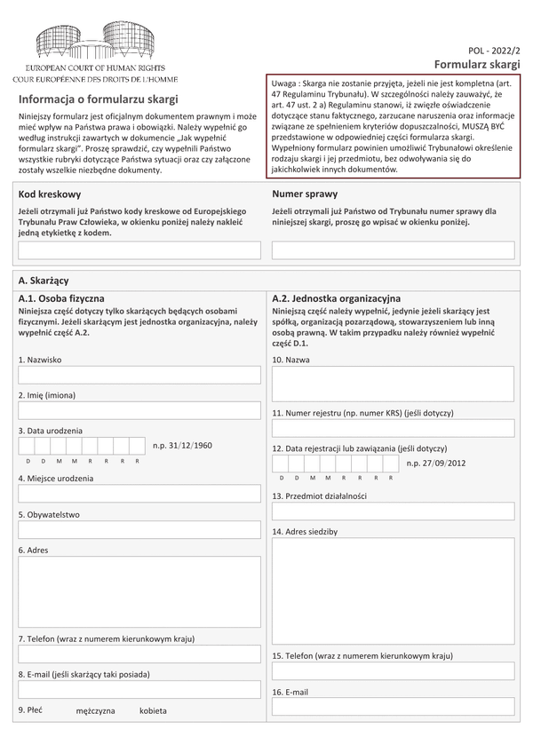 POL-2022/2 Skarga do Europejskiego Trybunału Praw Człowieka