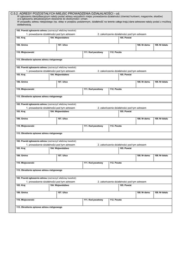 NIP-7 (2) - Ad (archiwalny) Załącznik do NIP-7: Adresy pozostałych miejsc prowadzenia działalności