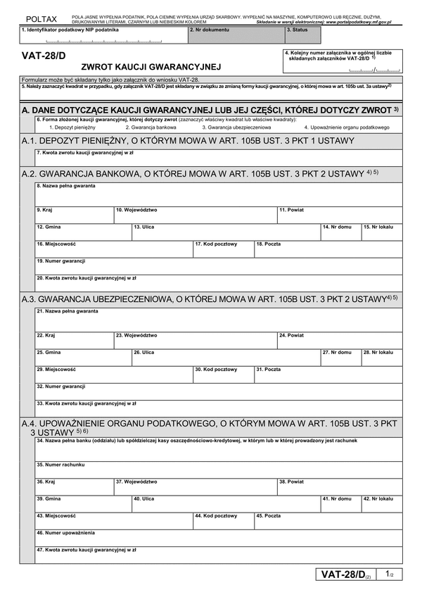 VAT-28/D (2) (archiwalny) Zwrot kaucji gwarancyjnej
