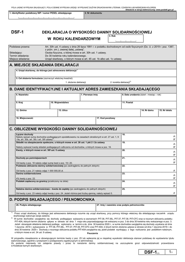 DSF-1 (1) (archiwalny) (2019-2021) Deklaracja o wysokości daniny solidarnościowej