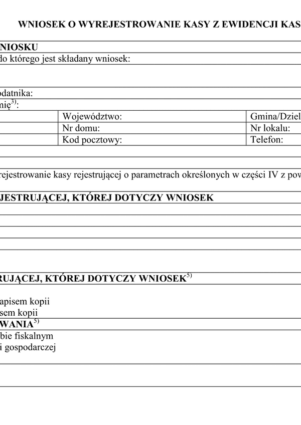 WKzEK Wniosek o wyrejestrowanie kasy z ewidencji kas