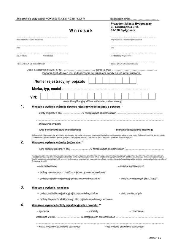 WoWDT-B (archiwalny) Wniosek o wymianę lub wydanie wtórnika Bydgoszcz