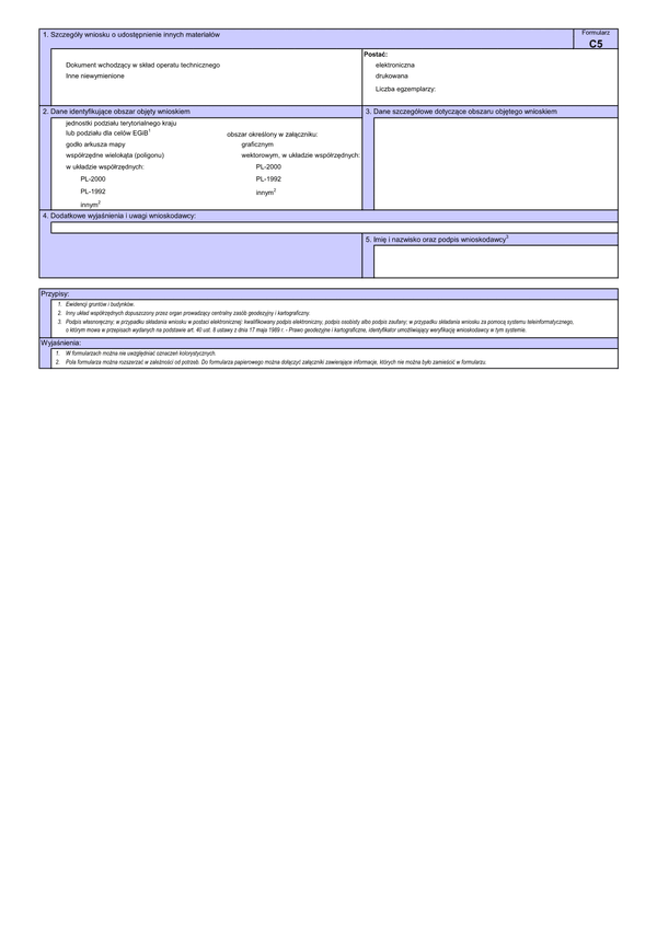 WUMP C5 Wniosek o udostępnienie materiałów centralnego zasobu geodezyjnego i kartograficznego