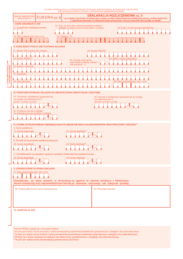 ZUS DRA cz.II Deklaracja rozliczeniowa cz. II