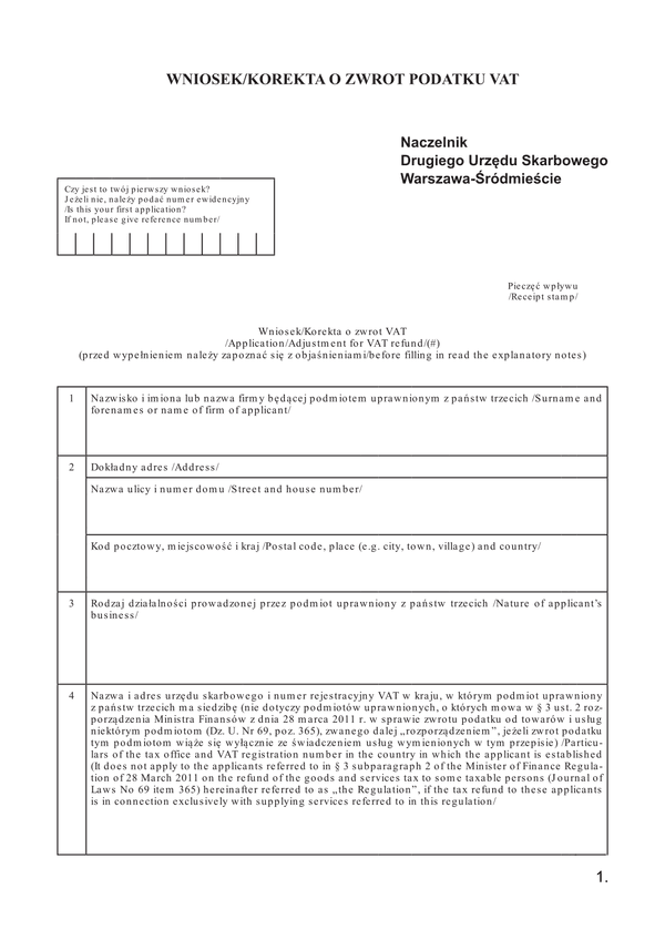 WKZP (archiwalny) Wniosek/korekta o zwrot podatku VAT