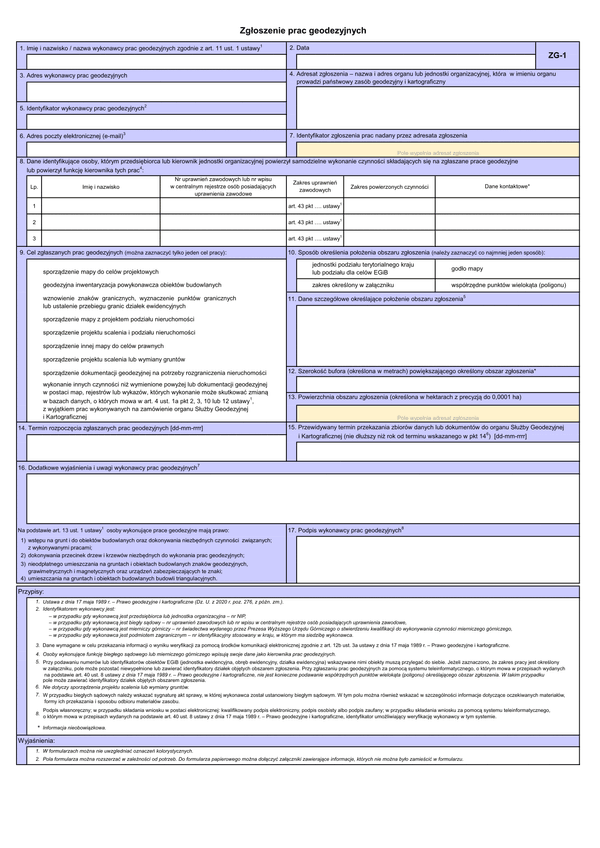 GEO ZG-1 Zgłoszenie prac geodezyjnych