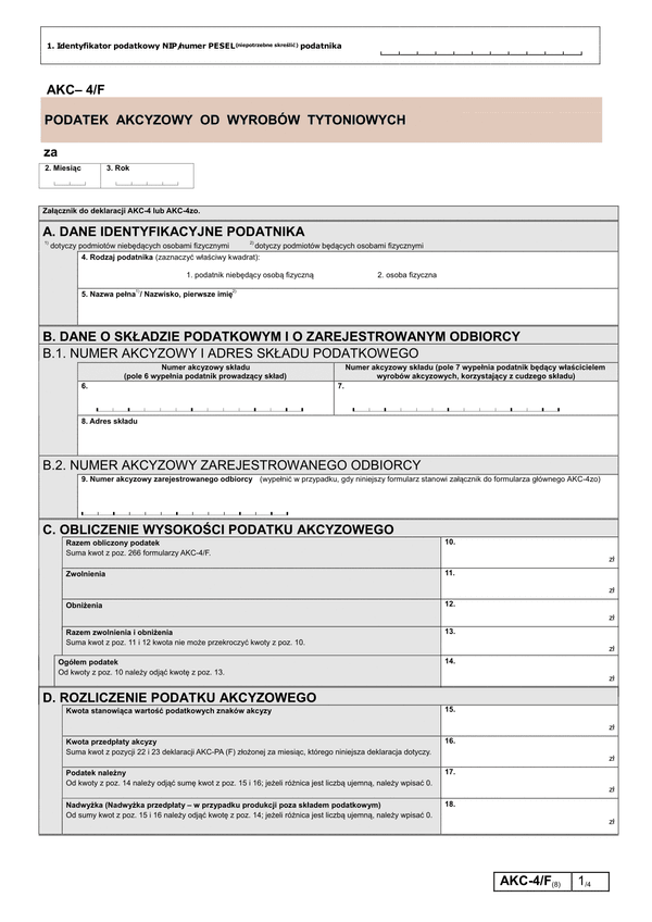 AKC-4/F (8) Podatek akcyzowy od wyrobów tytoniowych 