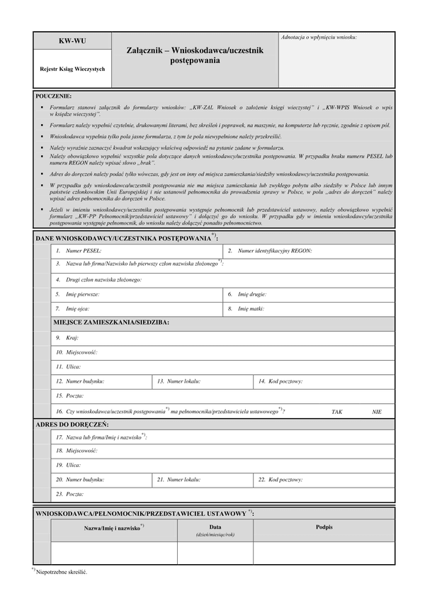 KW-WU (od 2014) (archiwalny) Załącznik – Wnioskodawca/uczestnik postępowania