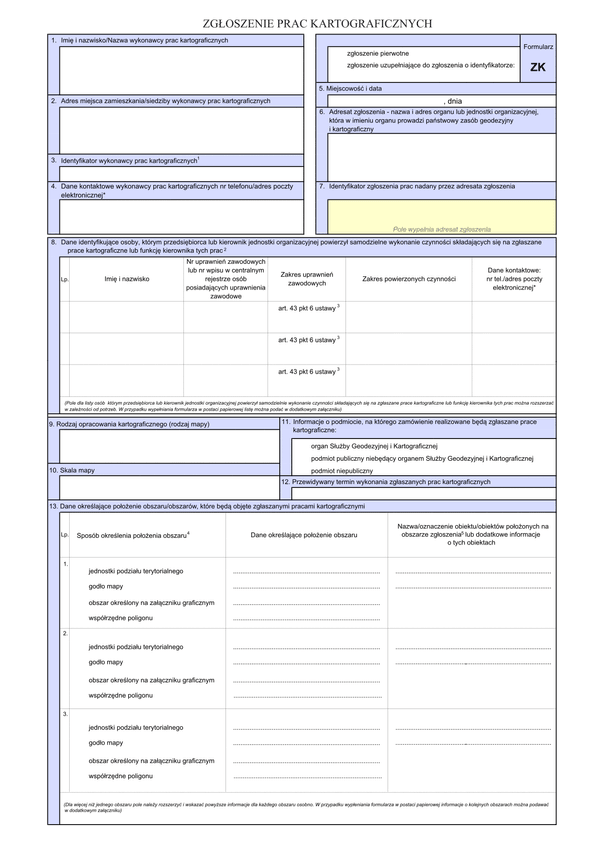 GEO ZK Zgłoszenie prac kartograficznych