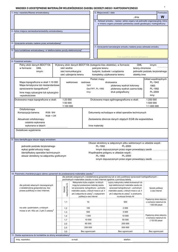 W Wniosek o udostępnienie materiałów wojewódzkiego zasobu geodezyjnego i kartograficznego