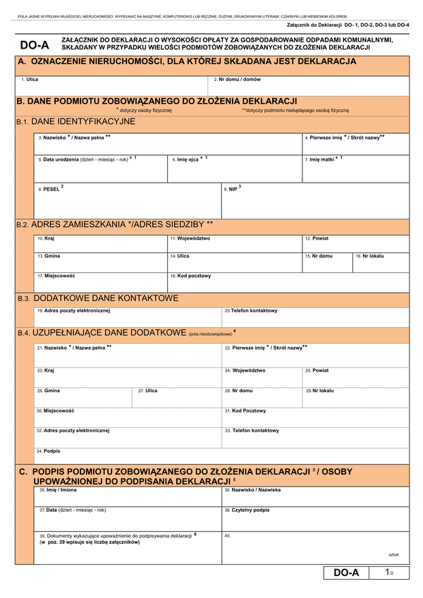 DO-A (archiwalny) Załącznik do deklaracji o wysokości opłaty za gospodarowanie odpadami komunalnymi, składany w przypadku wielości podmiotów zobowiązanych do złożenia deklaracji