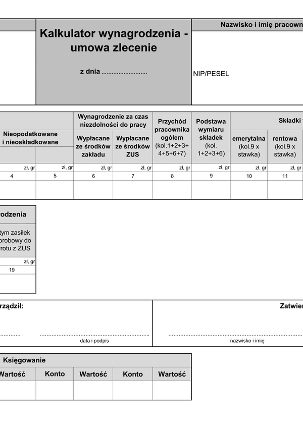 KW-UZ (archiwalny) Kalkulator wynagrodzenia - umowa zlecenia