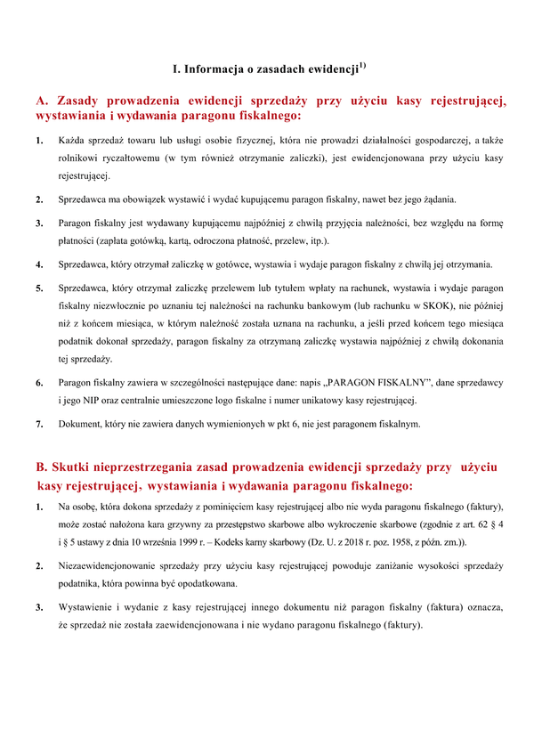 INFoZE Informacja o zasadach ewidencji/oświadczenie osoby, która prowadzi u podatnika ewidencję sprzedaży przy użyciu kasy rejestrującej, o zapoznaniu się z informacją o zasadach ewidencji