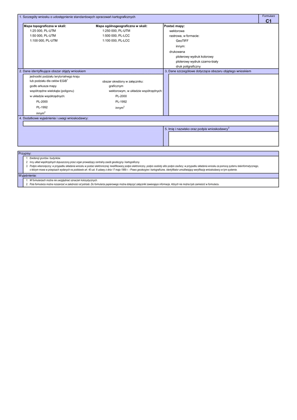 WUMP C1 Wniosek o udostępnienie materiałów centralnego zasobu geodezyjnego i kartograficznego