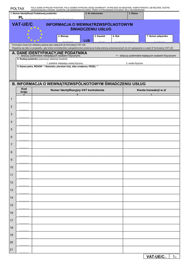 VAT-UE/C (1) (archiwalny) Informacja o wewnątrzwspólnotowym świadczeniu usług 