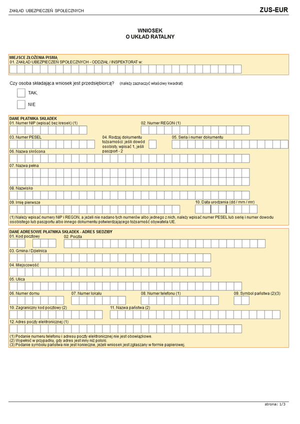 ZUS-EUR (archiwalny) Wniosek o układ ratalny