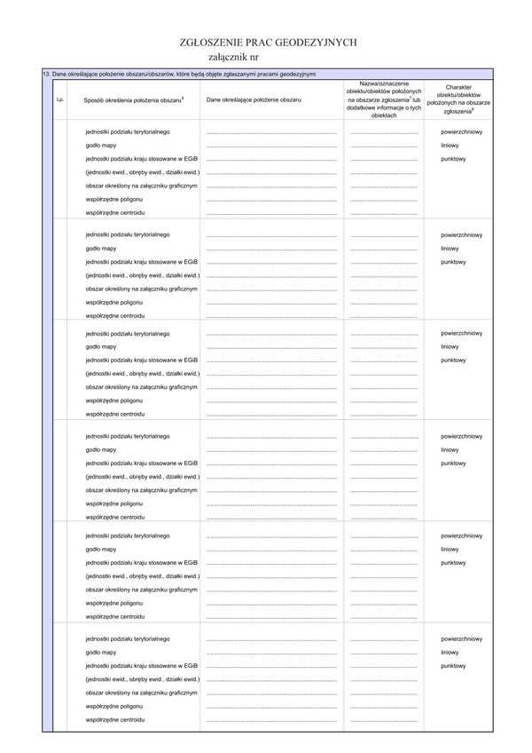 GEO ZG-zal(13) Zgłoszenie prac geodezyjnych - dane określające położenie obszaru/obszarów, które będą objęte zgłaszanymi pracami geodezyjnymi