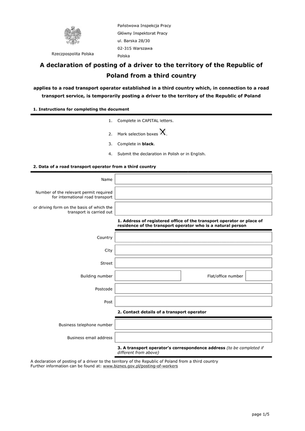 ZDKRP (ANG/ENG) Zgłoszenie delegowania kierowcy na terytorium Rzeczypospolitej Polskiej z państwa trzeciego
