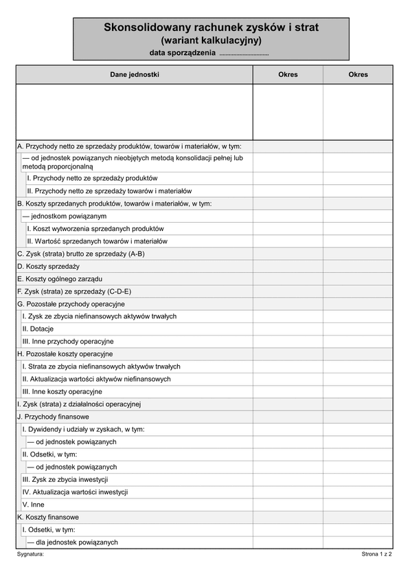 SRZiS-K (archiwalny) Skonsolidowany rachunek zysków i strat (wariant kalkulacyjny)